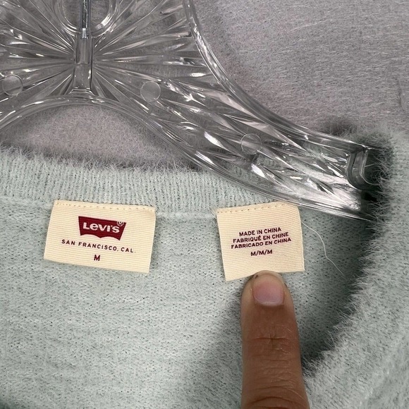 Levi's Crop Top Size Medium Mint Green Fuzzy Button Up Short Sleeve Cozy - Picture 5 of 11